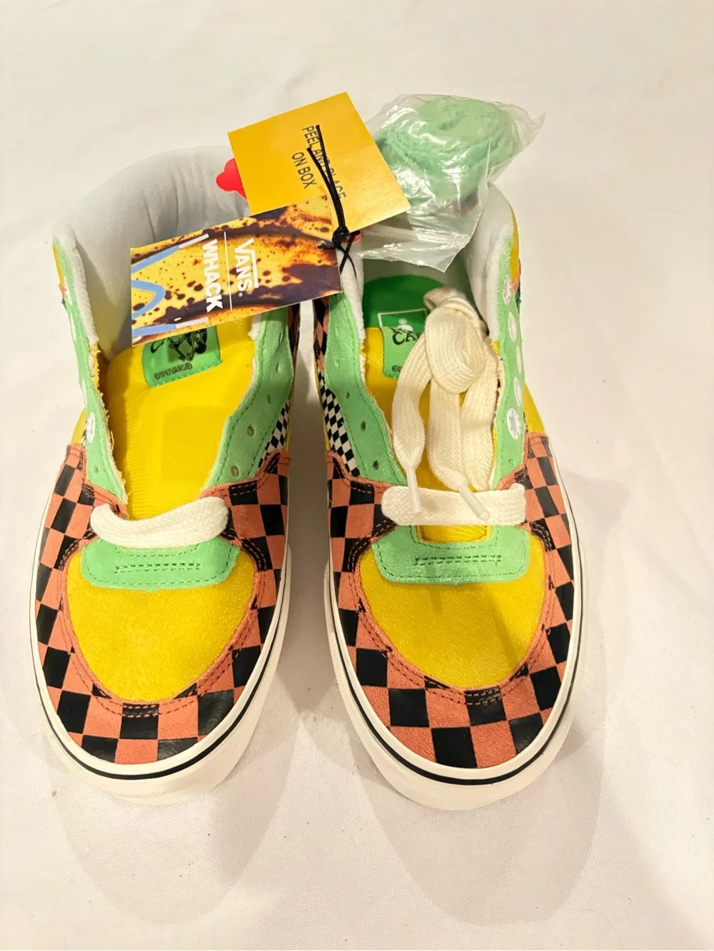 Vans Kids Checkerboard Low-Top Sneakers in Yellow, Orange & Green